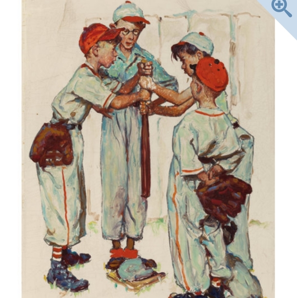 VINTAGE 90s Norman Rockwell four sporting boys baseball 1951 silk tie - Picture 9 of 9